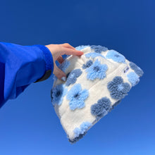 Load image into Gallery viewer, Blue Sherpa Flower Beanie
