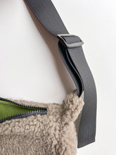 Load image into Gallery viewer, Taupe Crescent Bag- olive green liner

