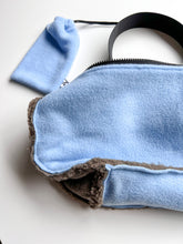 Load image into Gallery viewer, Taupe Crescent Bag- baby blue liner

