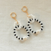 Load image into Gallery viewer, Beaded Statement Hoops- B&amp;W
