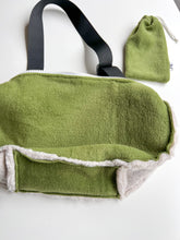 Load image into Gallery viewer, Sherpa Crescent Bag- olive green liner
